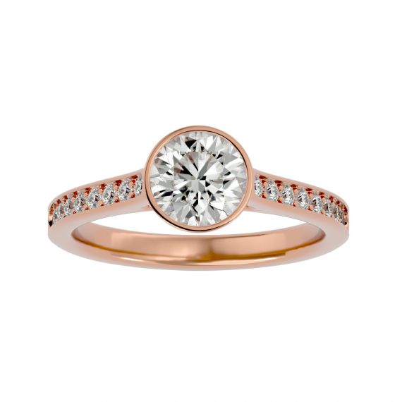 Bague Solitaire Serti Clos Femme Lina Pavée en Or Rose 18 cts, Moissanite 1