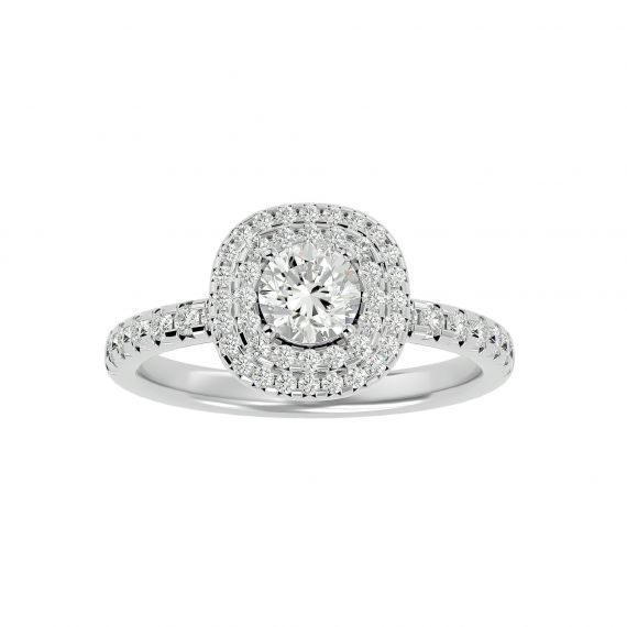 Solitaire Entouré Femme Lucie Entourée Carrée en Or Blanc 18 cts