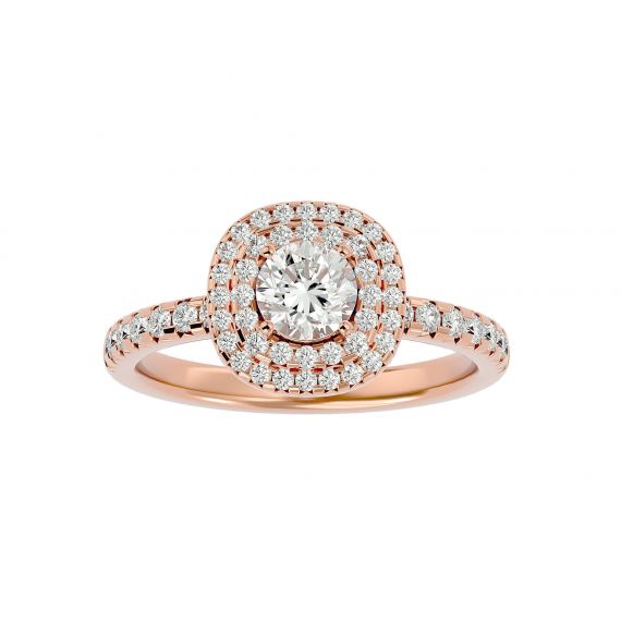 Solitaire Entouré Femme Lucie Entourée Carrée en Or Rose 18 cts