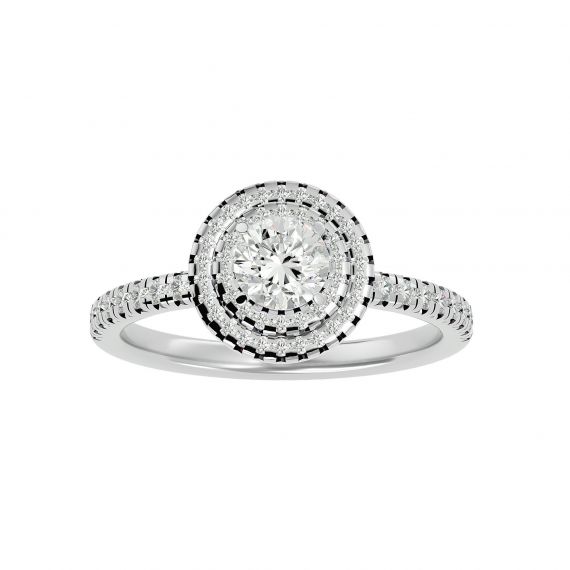 Solitaire Entouré Femme Lucie Entourée en Or Blanc 18 cts, Moissanite 1