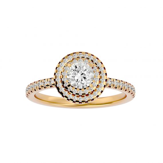 Solitaire Entouré Femme Lucie Entourée en Or Jaune 18 cts, Moissanite 1