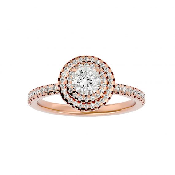 Solitaire Entouré Femme Lucie Entourée en Or Rose 18 cts, Moissanite 1