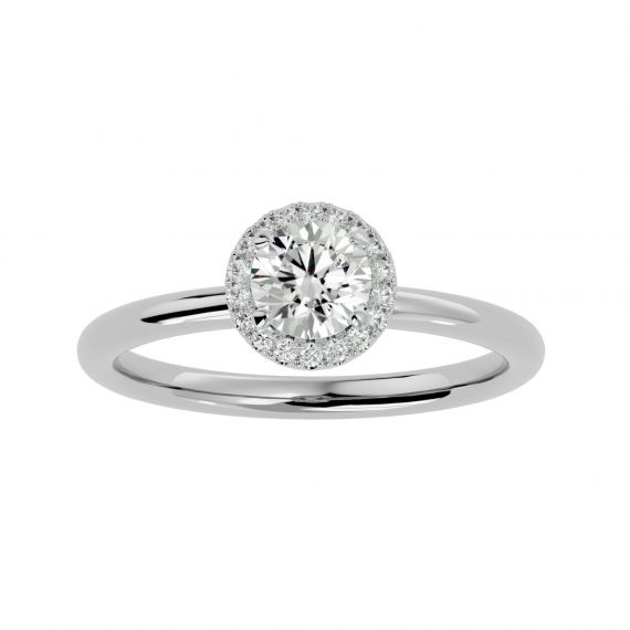 Bague Halo Simple Femme Lucie en Or Blanc 18 cts, Moissanite 1