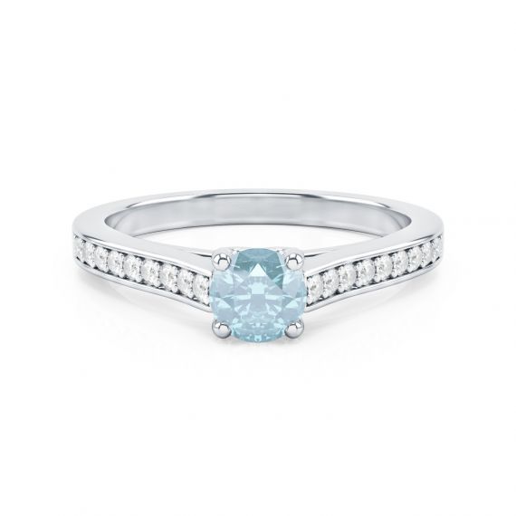 Solitaire Pavé Passion en Argent, Aigue Marine et Diamant 1