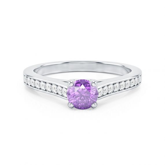 Solitaire Pavé Passion en Or Blanc 18 cts Améthyste et Diamant 1