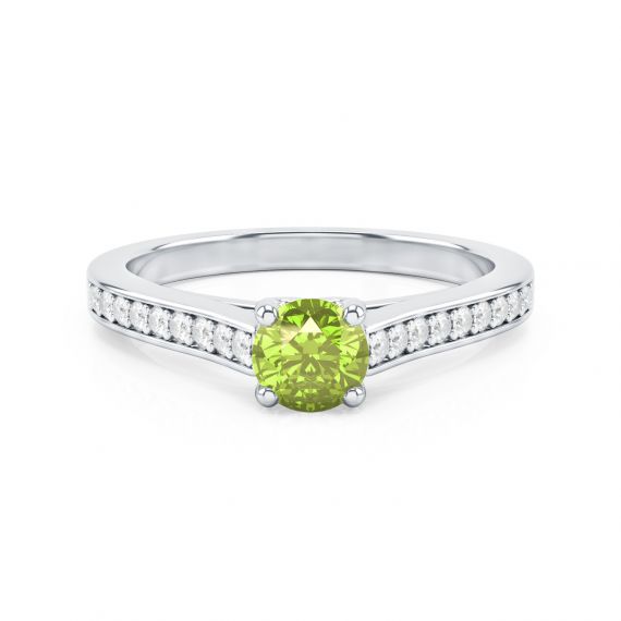 Solitaire Pavé Passion en Or Blanc 18 cts Peridot et Diamant 1