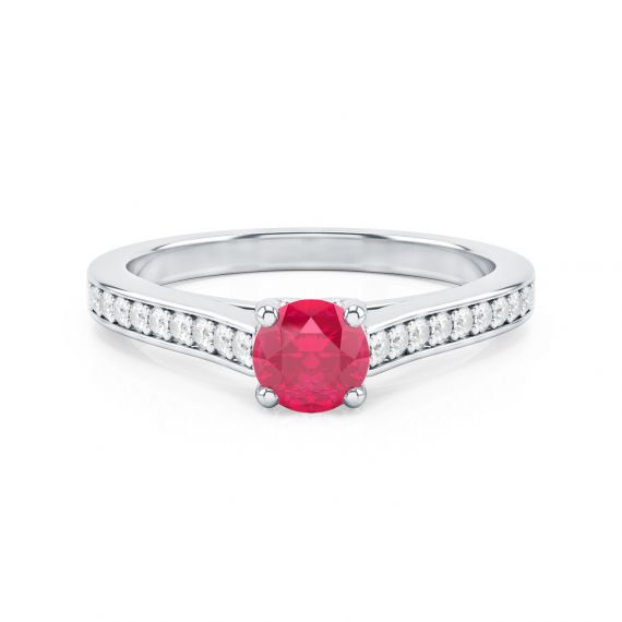 Solitaire Pavé Passion en Or Blanc 18 cts Rubis et Diamant 1