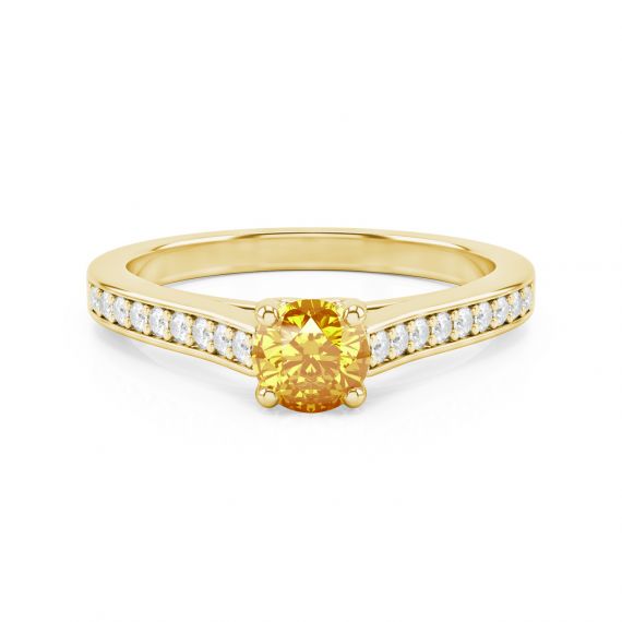 Solitaire Pavé Passion en Or Jaune 18 cts Citrine et Diamant 1