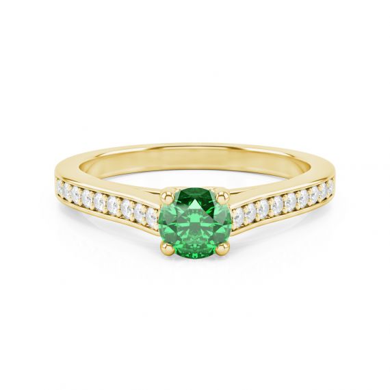 Solitaire Pavé Passion en Or Jaune 18 cts Emeraude et Diamant 1