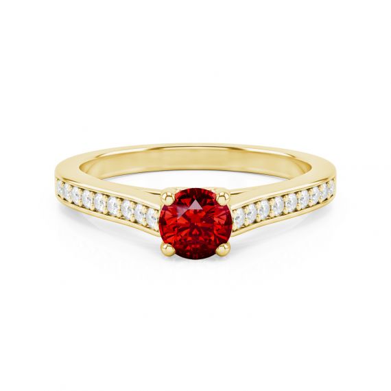 Solitaire Pavé Passion en Or Jaune 18 cts Grenat et Diamant 1