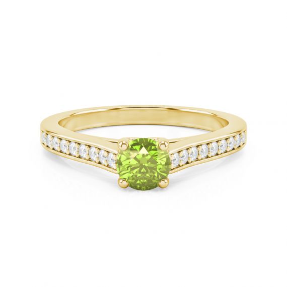 Solitaire Pavé Passion en Or Jaune 18 cts Peridot et Diamant 1