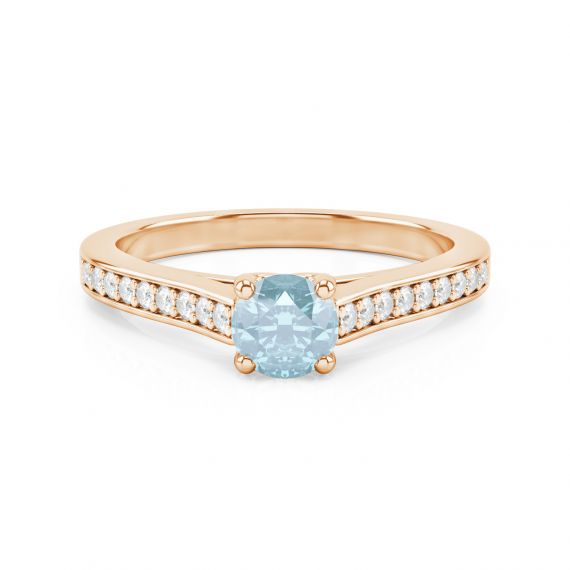 Solitaire Pavé Passion en Or Rose 18 cts Aigue Marine et Diamant 1