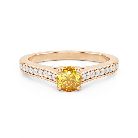 Solitaire Pavé Passion en Or Rose 18 cts Citrine et Diamant 1