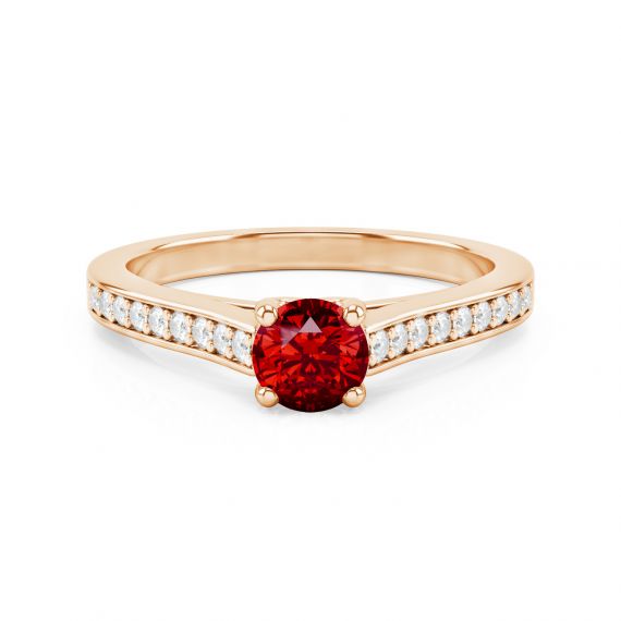 Solitaire Pavé Passion en Or Rose 18 cts Grenat et Diamant 1