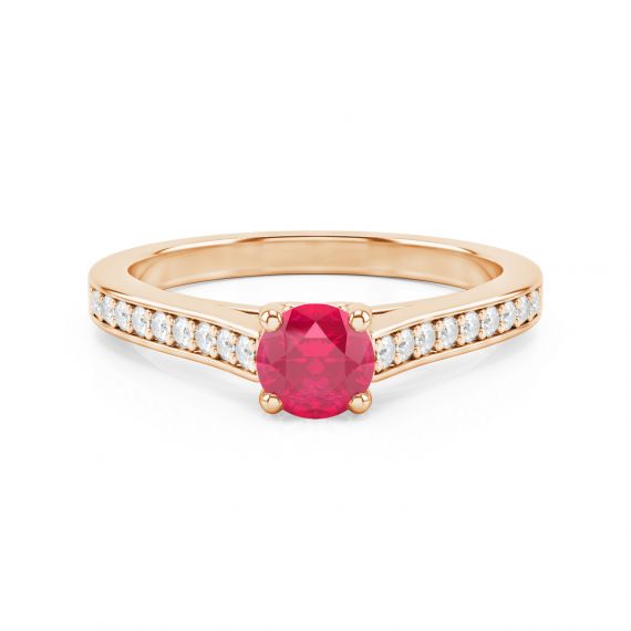 Solitaire Pavé Passion en Or Rose 18 cts Rubis et Diamant 1