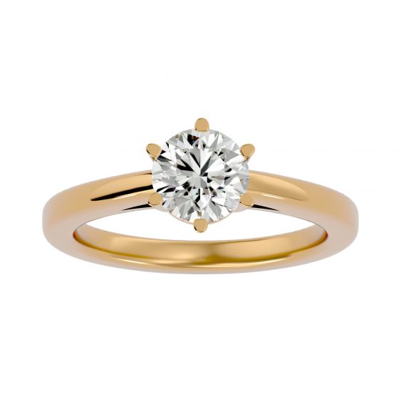 Bague Solitaire 6 griffes Femme Rose en Or Jaune 18 cts