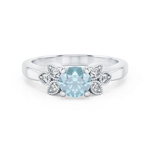 Bague Originale Tiana en Argent Aigue Marine et Diamant 1