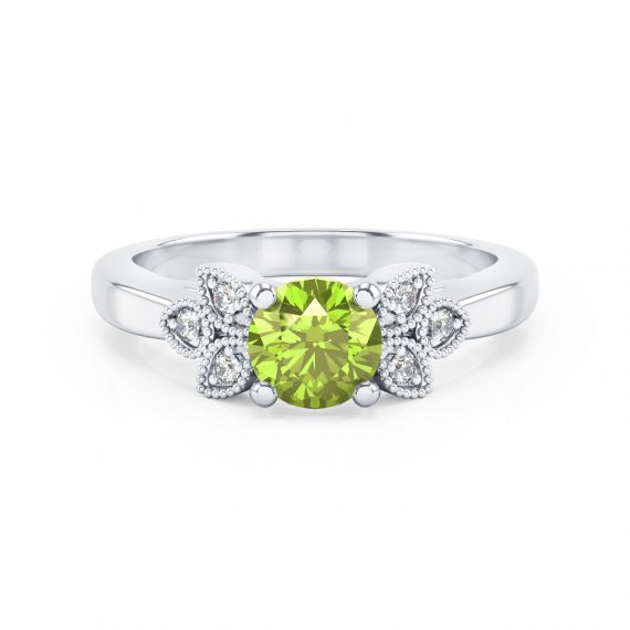 Bague Originale Tiana en Or Blanc 18 cts Peridot et Diamant 1