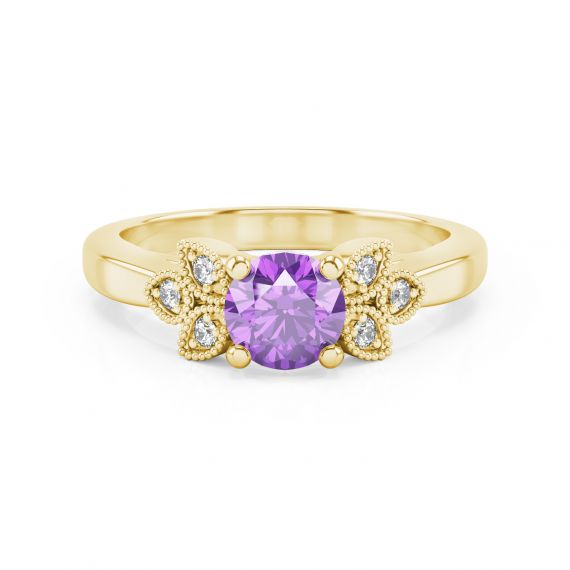 Bague Originale Tiana en Or Jaune 18 cts Améthyste et Diamant 1