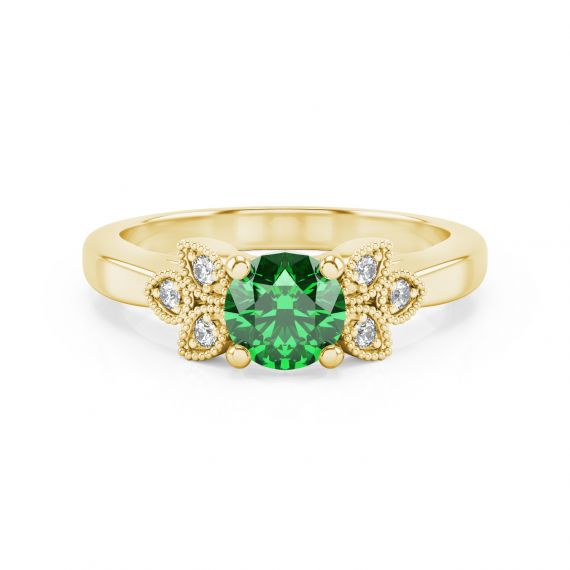 Bague Originale Tiana en Or Jaune 18 cts Emeraude et Diamant 1