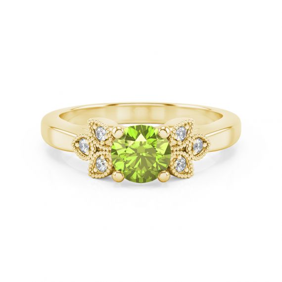 Bague Originale Tiana en Or Jaune 18 cts Peridot et Diamant 1