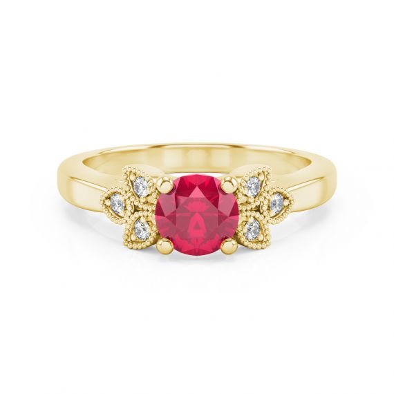 Bague Originale Tiana en Or Jaune 18 cts Rubis et Diamant 1