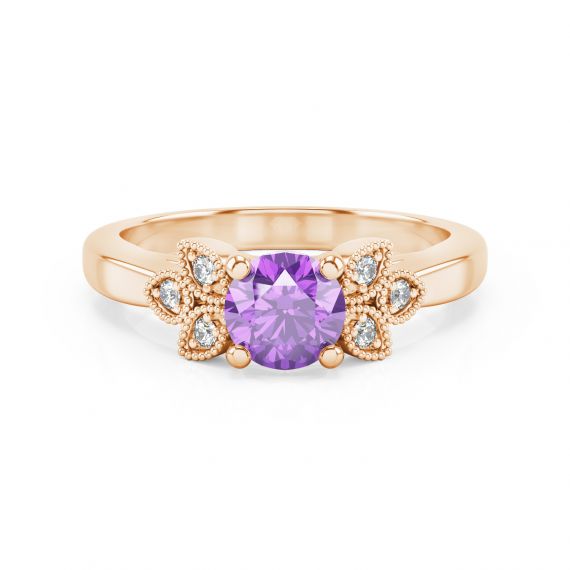 Bague Originale Tiana en Or Rose 18 cts Améthyste et Diamant 1