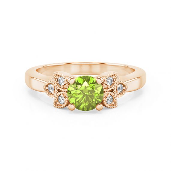 Bague Originale Tiana en Or Rose 18 cts Peridot et Diamant 1