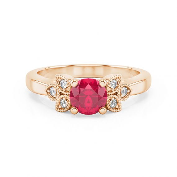 Bague Originale Tiana en Or Rose 18 cts Rubis et Diamant 1