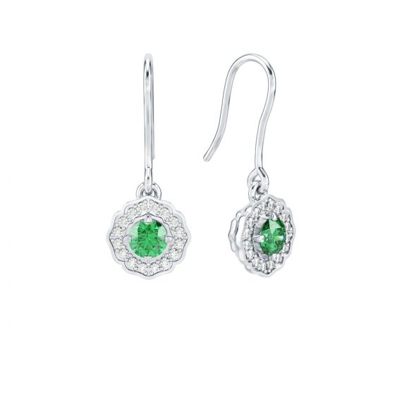 Boucles d'oreilles Belle en Argent Emeraude et Diamant 1