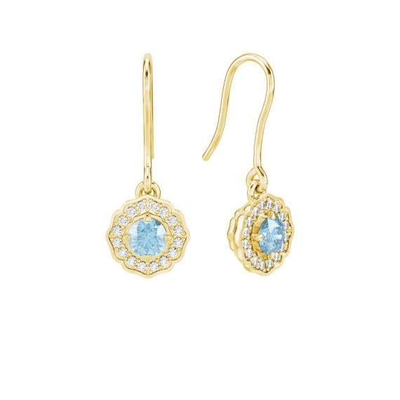 Boucles d'oreilles Belle en Or Jaune 18 cts Aigue Marine et Diamant 1