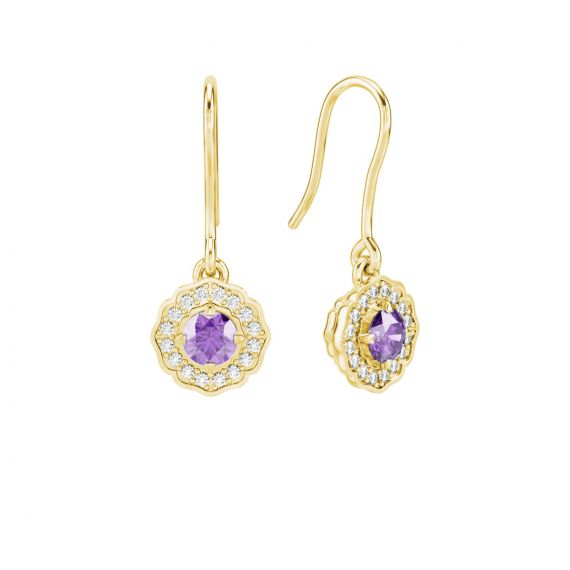 Boucles d'oreilles Belle en Or Jaune 18 cts Améthyste et Diamant 1