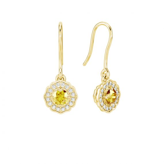 Boucles d'oreilles Belle en Or Jaune 18 cts Citrine et Diamant 1