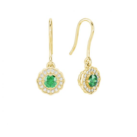 Boucles d'oreilles Belle en Or Jaune 18 cts Emeraude et Diamant 1