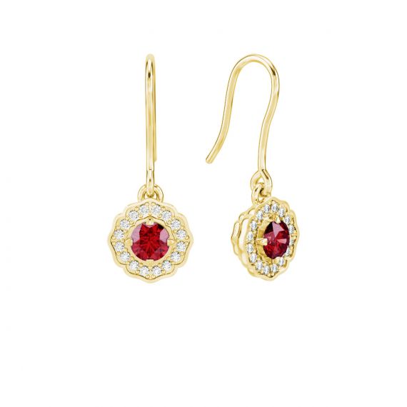 Boucles d'oreilles Belle en Or Jaune 18 cts Grenat et Diamant 1