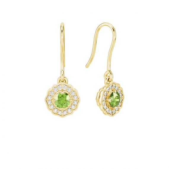 Boucles d'oreilles Belle en Or Jaune 18 cts Peridot et Diamant 1