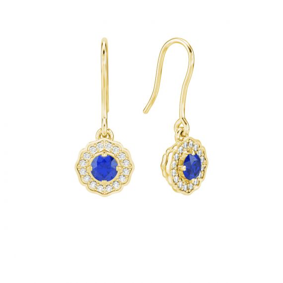 Boucles d'oreilles Belle en Or Jaune 18 cts Saphir et Diamant 1