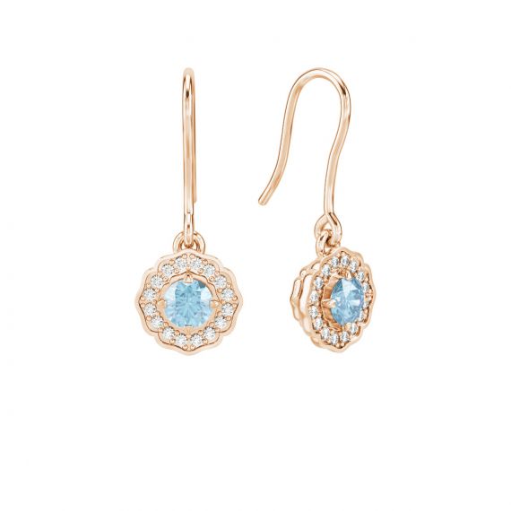 Boucles d'oreilles Belle en Or Rose 18 cts Aigue Marine et Diamant 1