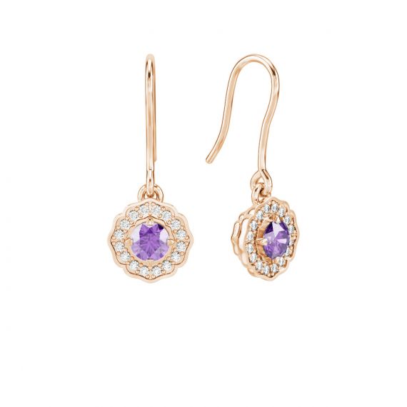 Boucles d'oreilles Belle en Or Rose 18 cts Améthyste et Diamant 1