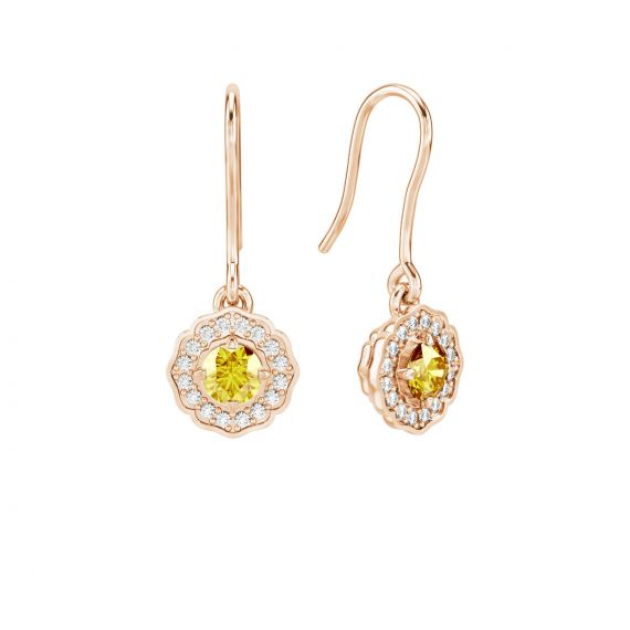 Boucles d'oreilles Belle en Or Rose 18 cts Citrine et Diamant 1