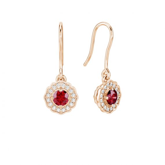 Boucles d'oreilles Belle en Or Rose 18 cts Grenat et Diamant 1