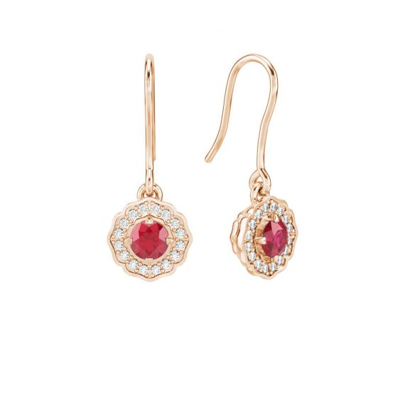 Boucles d'oreilles Belle en Or Rose 18 cts Rubis et Diamant 1