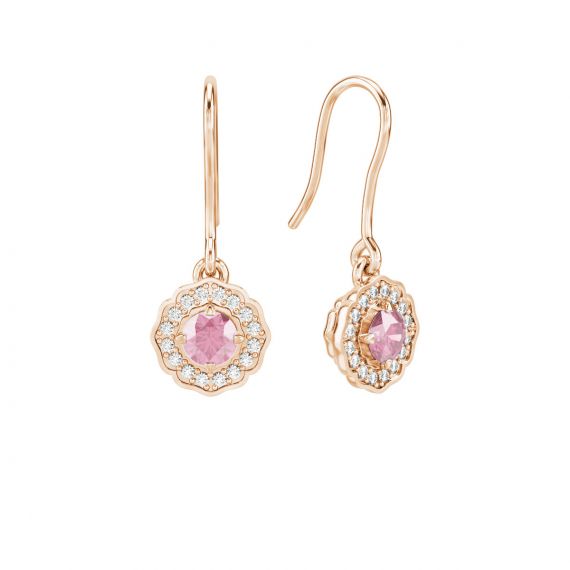 Boucles d'oreilles Belle en Or Rose 18 cts Tourmaline et Diamant 1