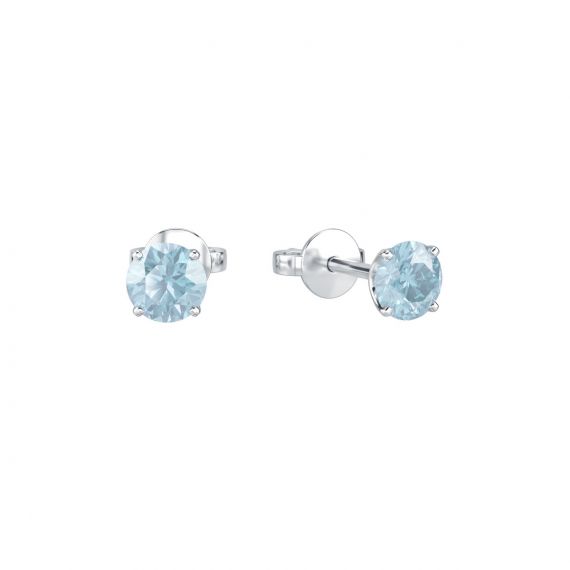 Boucles d'oreilles solitaires Etincelle en Argent, Aigue Marine 1