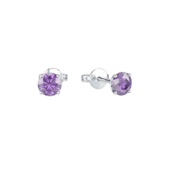 Boucles d'oreilles solitaires Etincelle en Argent, Améthyste 1