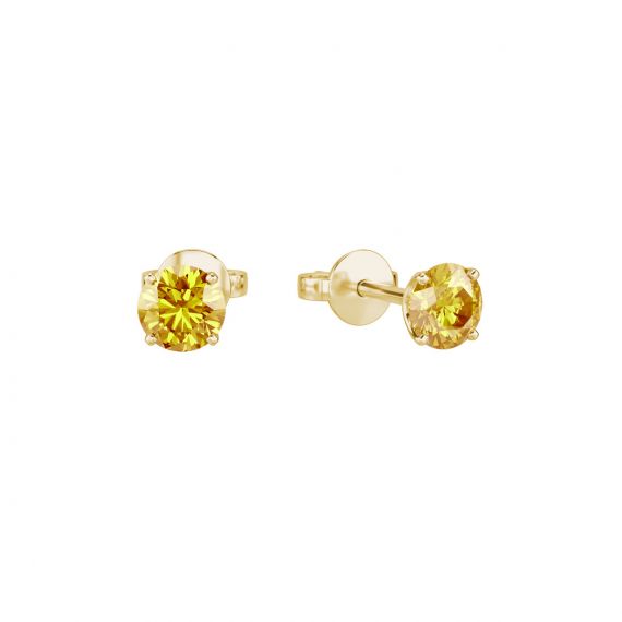 Boucles d'oreilles solitaires Etincelle en Or Blanc 18 cts Citrine 1