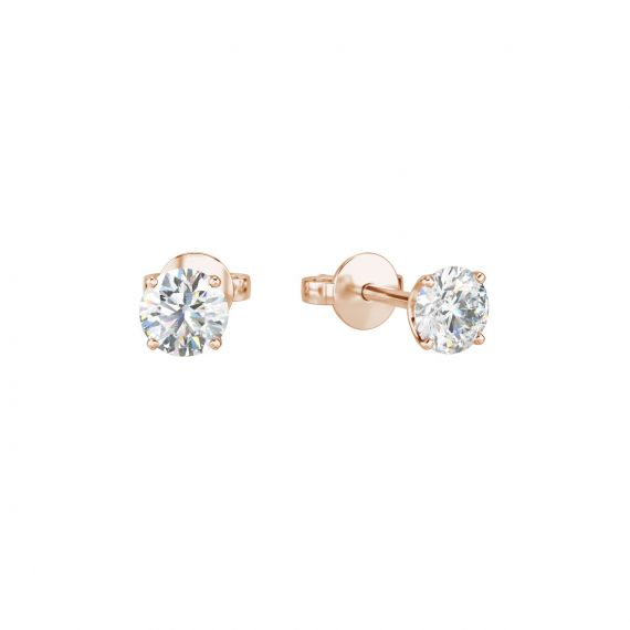 Boucles d'oreilles solitaires Etincelle en Or Rose 18 cts, Moissanite 1