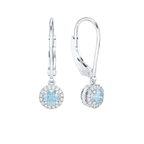 Boucles d'oreilles Halo Grace en Argent Aigue Marine et Diamant 1