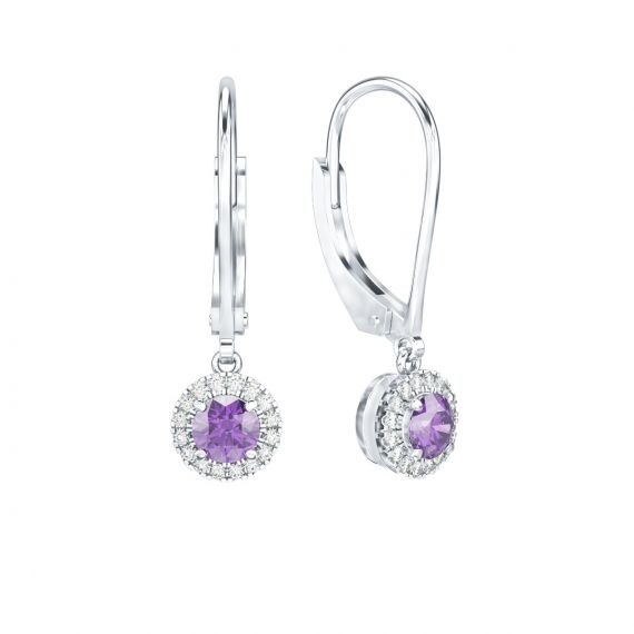 Boucles d'oreilles Halo Grace en Argent Améthyste et Diamant 1