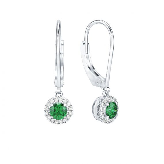 Boucles d'oreilles Halo Grace en Argent Emeraude et Diamant 1